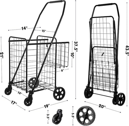 BIEAMA Folding Shopping Cart, 200 Lb Capacity Grocery Cart, Medium Size | Heavy - Image 3