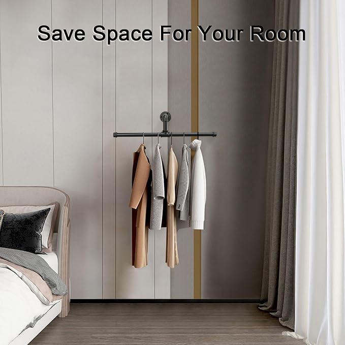 Industrial Pipe Clothes Rack Floating DIY Wall Mounted, Heavy Duty Rustic - Image 6