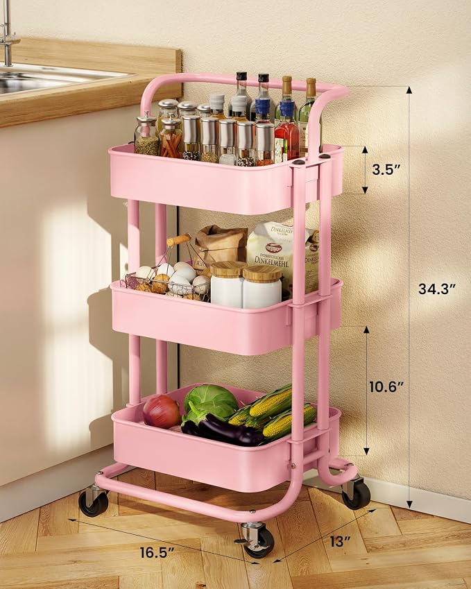 Pipishell 3 Tier Rolling Cart, Metal Utility Cart - Image 3
