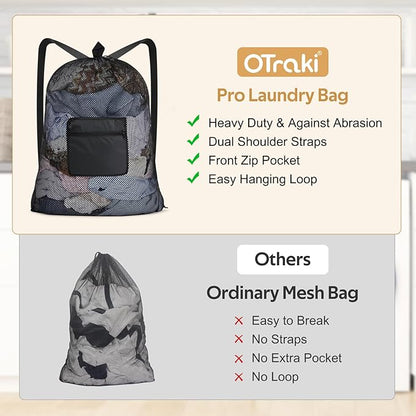 OTraki Mesh Laundry Bags 36 x 28 Inch Extra Large Travel Laundry Bag Backpack - Image 5
