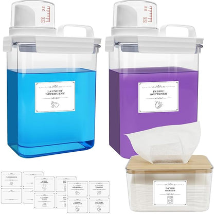 2+1 Pack Laundry Detergent Dispenser and Dryer Sheet Holder Set, 61 oz Laundry by Sicamin