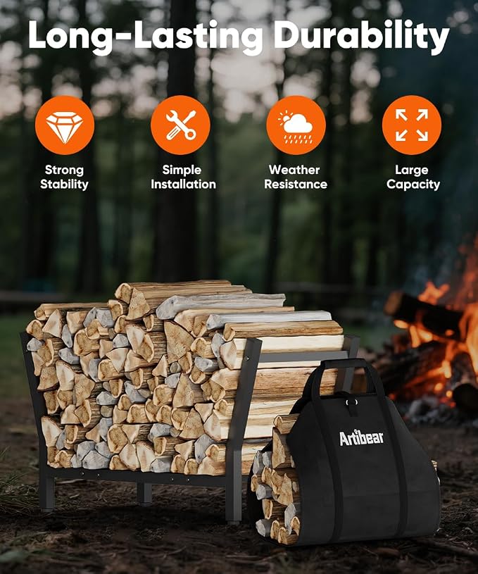 28 Inch Firewood Rack with 900D Canvas Log Carrier Bag, Outdoor Indoor Log - Image 3