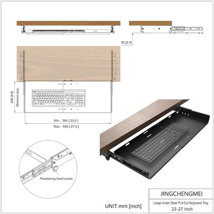 Large Under Desk Slide-Out Keyboard Tray, 27 x 9.8 inch | Metal Platform - Image 2