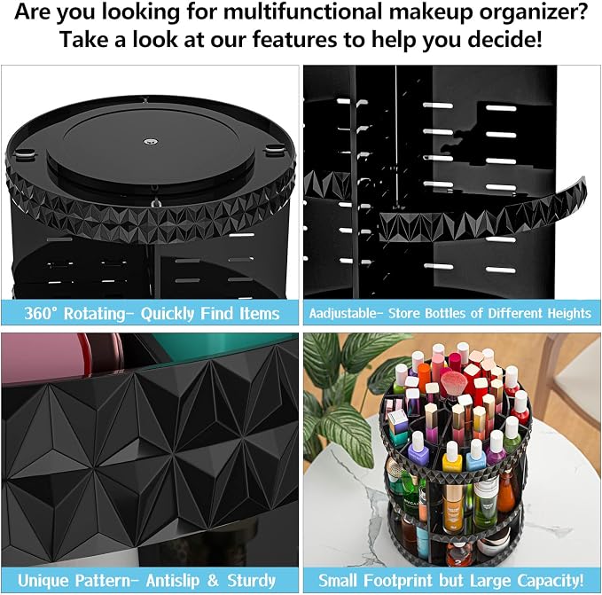 360 Rotating Makeup Organizer, DIY Adjustable Cosmetics Organizer, Professional - Image 3