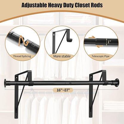 Closet Rod, 16 to 87 Inch Closet Rods Heavy Duty Adjustable Wardrobe Poles - Image 5