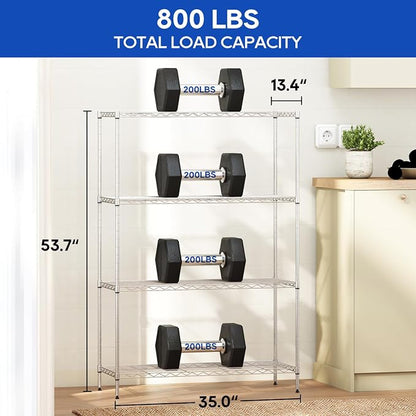 4-Tier Storage Shelves 35.4" L x 13.3" W x 53.7" H Metal Garage Shelves - Image 3