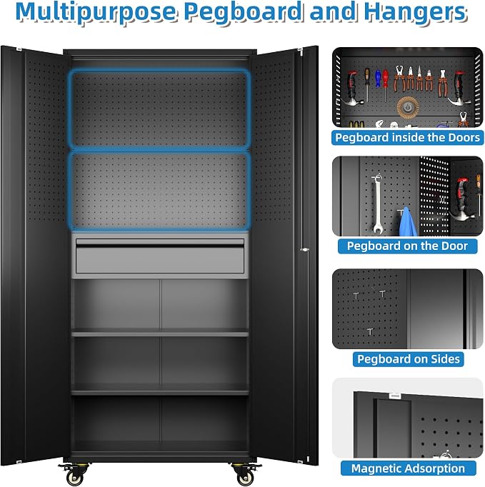 Metal Garage Cabinet with Wheels, Office Assembly Required - Image 4