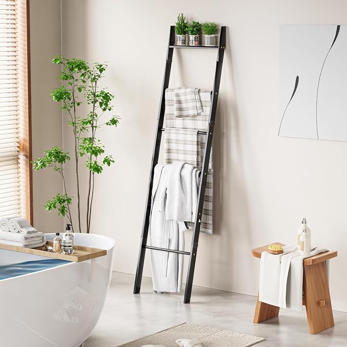 BAMBANG 6-Tier Blanket Ladder for Living Room, Blanket Quilt Ladder Rack Rustic - Image 6