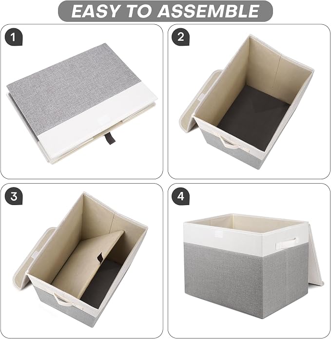 Large 22 Quart Linen Fabric Foldable Storage Bin Cube Organizer Basket - Image 3