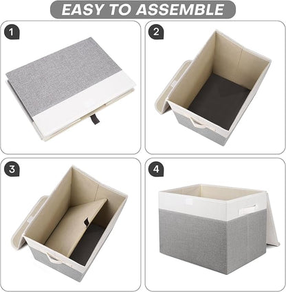 Large 22 Quart Linen Fabric Foldable Storage Bin Cube Organizer Basket - Image 3