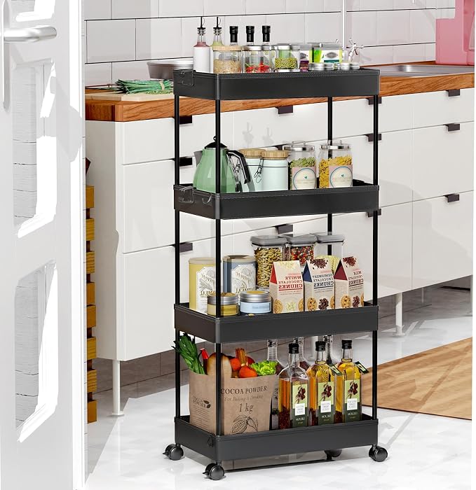 SPACEKEEPER Storage Cart 4-Tier, Bathroom Rolling Cart Utility Storage - Image 7