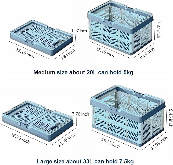 Collapsible Storage Crate with Handles, Milk Crates，33L Foldable Plastic - Image 2