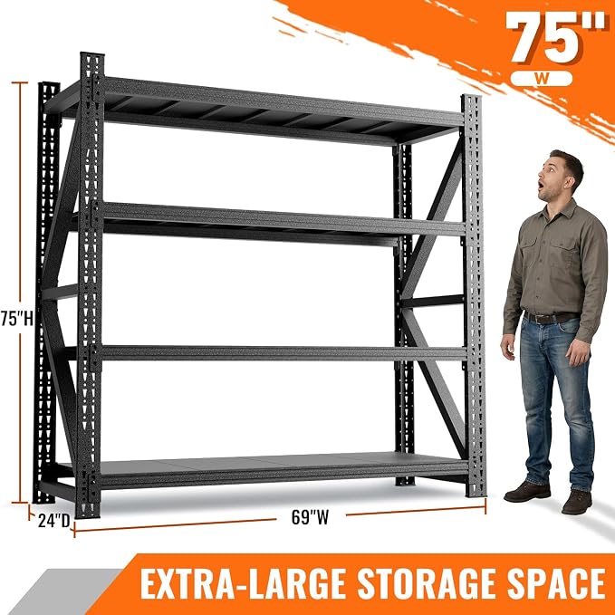 6000LBS 4 Tier Garage Storage Shelves, Heavy Duty Adjustable Storage Rack - Image 2