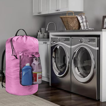 Laundry Bag with Shoulder Straps and Mesh Pocket Laundry Backpack Large - Image 6