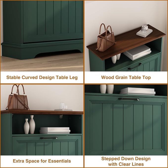 Shoe Storage Cabinet with 2 Flip Drawers, Narrow Slim Shoe Organizer - Image 6