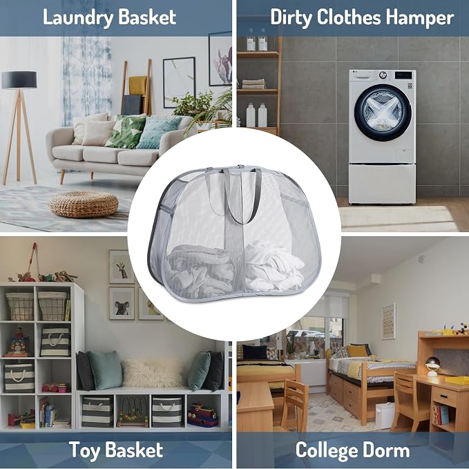 Seiritex Mesh Popup Laundry Hamper 2 Compartment, Collapsible Laundry Sorter - Image 6