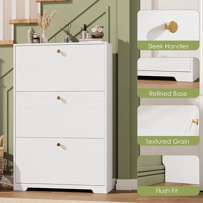 Nicetree Shoe Cabinet with 3 Flip Drawers, Narrow Shoe Organizer Cabinet - Image 7