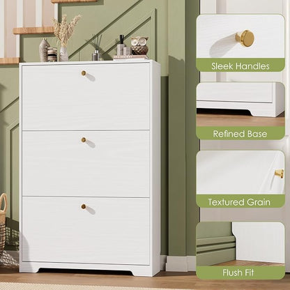 Nicetree Shoe Cabinet with 3 Flip Drawers, Narrow Shoe Organizer Cabinet - Image 7