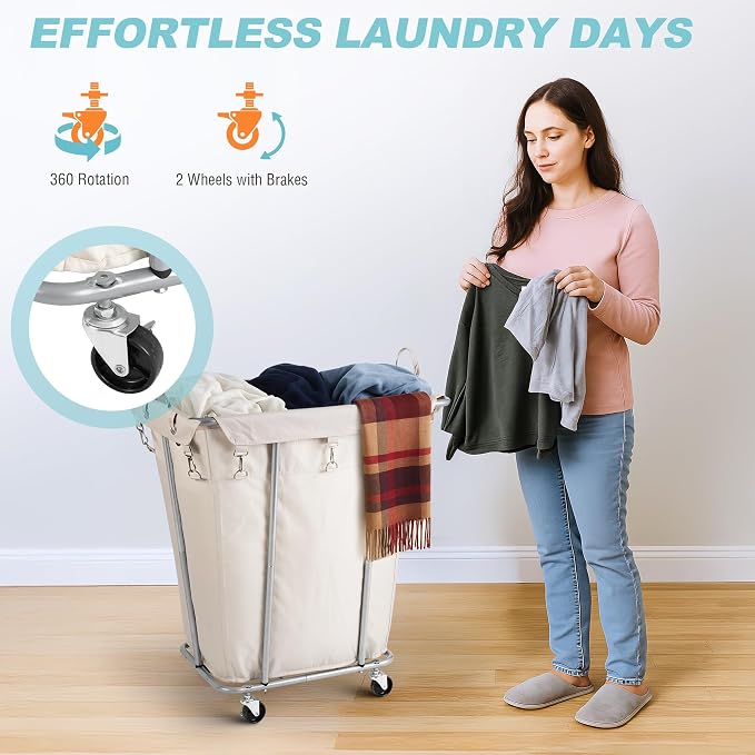 PLKOW Laundry Basket with Wheels 120L Heavy-Duty Laundry Cart with Removable - Image 4