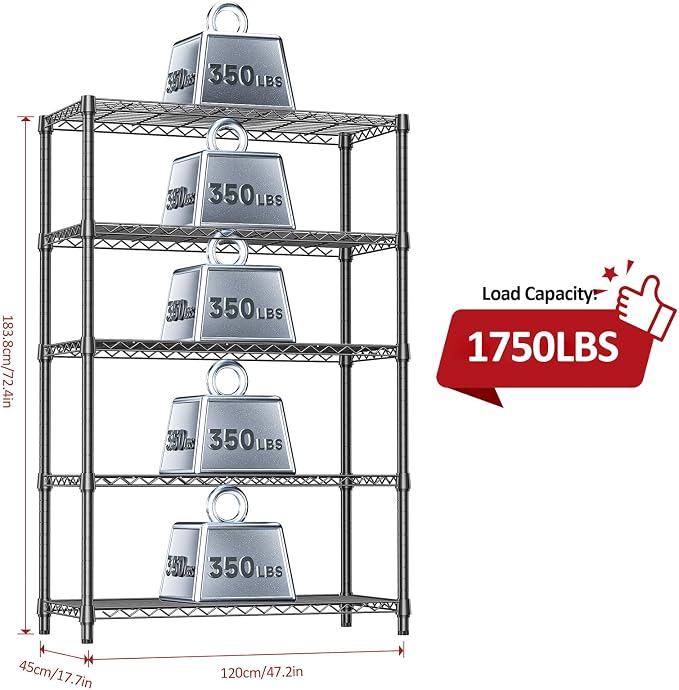 IZEUK 5-Tier Heavy Duty Metal Storage Shelving Unit, Adjustable Steel Wire Rack - Image 3