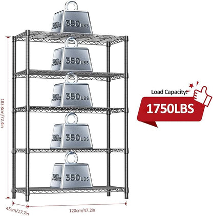 IZEUK 5-Tier Heavy Duty Metal Storage Shelving Unit, Adjustable Steel Wire Rack - Image 3