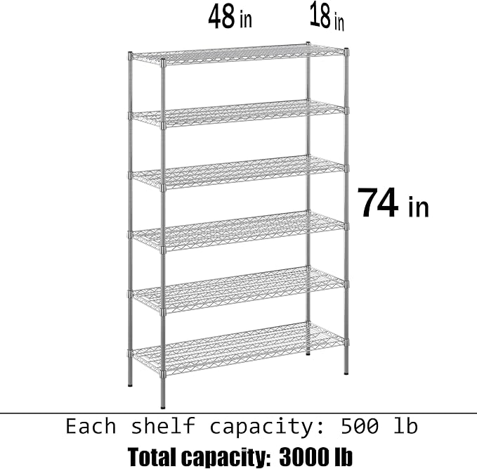 18" Deep x 48" Wide x 74" Height Wire Shelving Kit | 6-Tier | NSF Commercial - Image 3