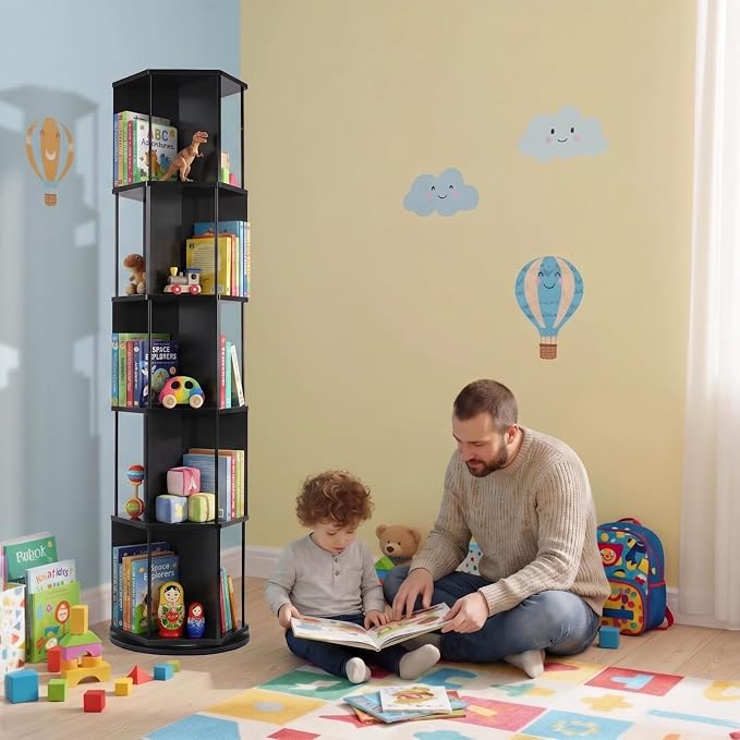 VIWODS Rotating Bookshelf, 5 Tier Spinning Bookshelf Tower, Revolving 360° - Image 7