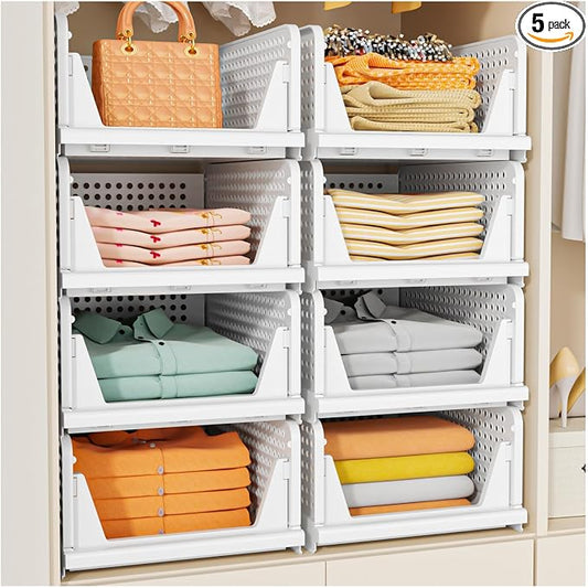 SNSLXH 5 Pack Stackable Closet Storage Basket, Space-Saving Clothes Storage by SNSLXH