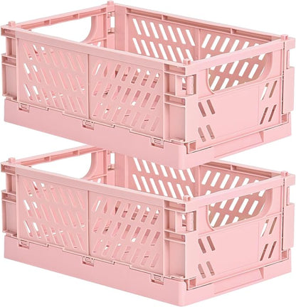2-Pack Small Pastel Plastic Storage Baskets, Collapsible Crates by HUUSMOT