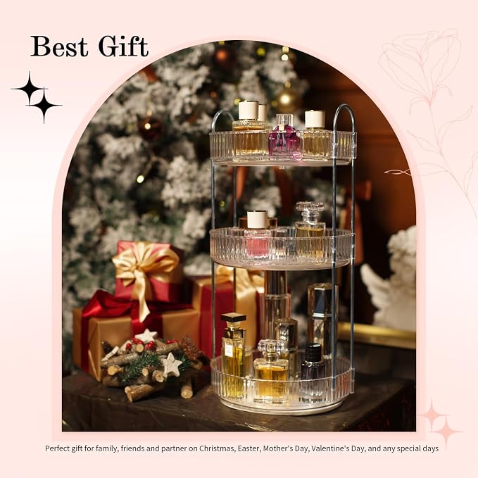 360° Rotating Makeup Organizer for Vanity, Spinning Cosmetics Organizer Holder - Image 6