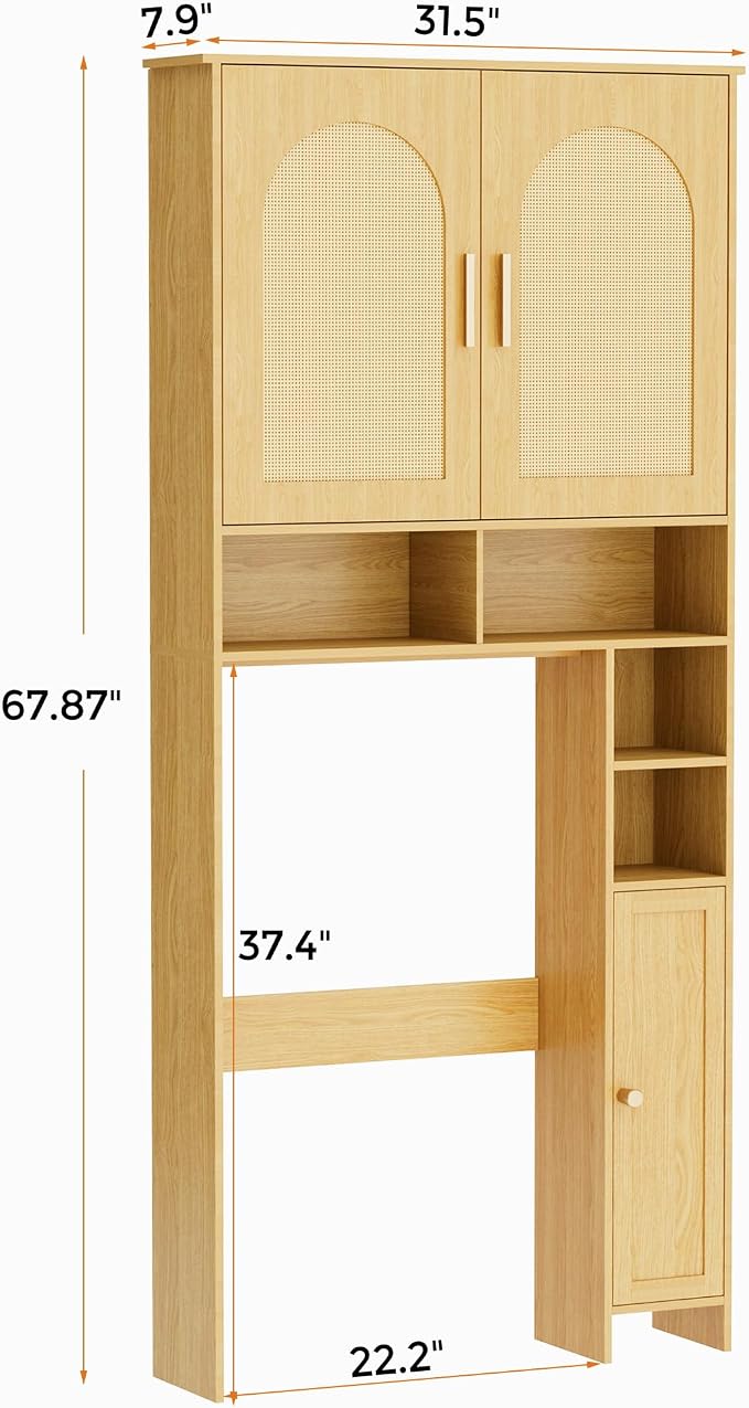 Homhedy Wooden Over The Toilet Storage Cabinet, Natural | Bathroom Organizer - Image 2