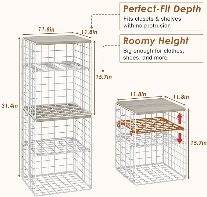 4-Tier Stackable Closet Organizers and Storage, Adjustable Dividers & Wood Top - Image 3