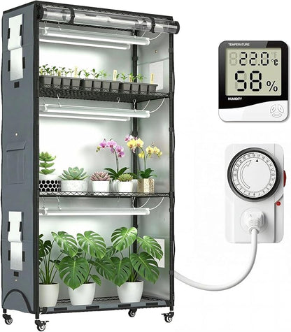 Indoor Greenhouse with Grow Lights & Cover, Plant Stand with Wheels | by ZOYOYES