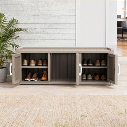 3 Doors Shoe Bench, Waterproof & UV-Resistant, Resin Shoe Cabinet Indoor & - Image 2