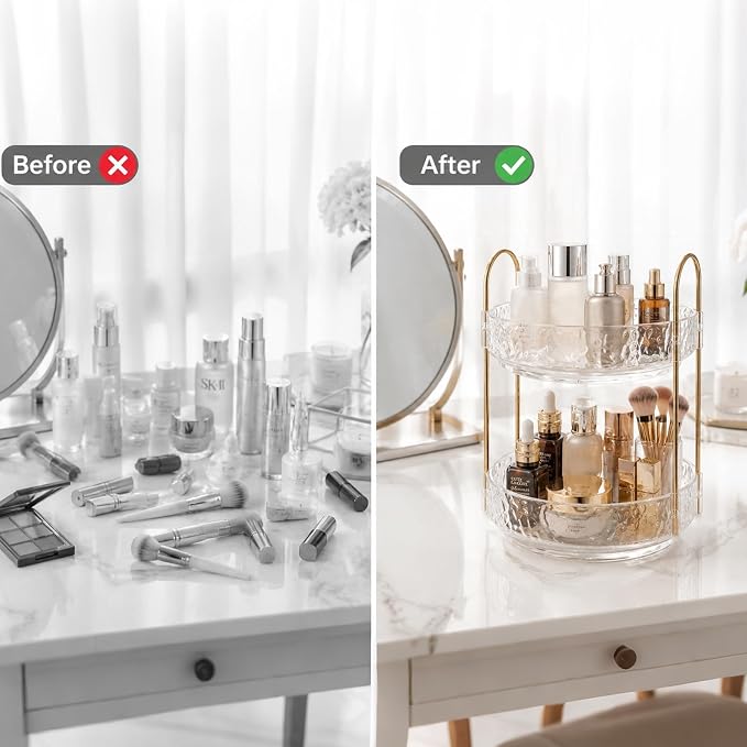 Fangoo 2 Tiers Clear Rotating Makeup Organizer - Image 7