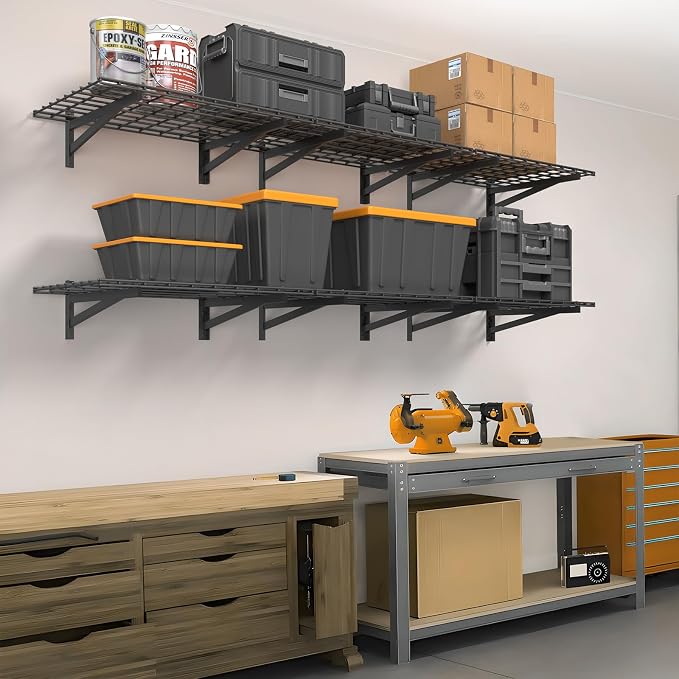 2 Pack Heavy Duty Garage Wall Shelving Set, Wall Mounted Garage Shelves 500lbs - Image 8