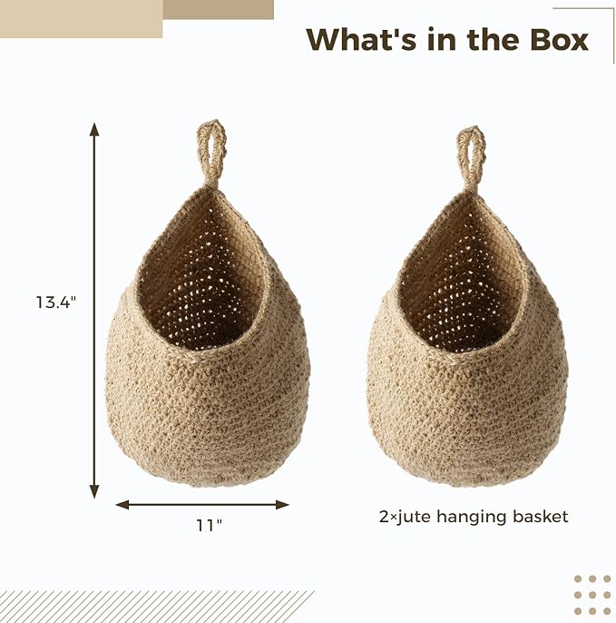 2Pcs Jute Hanging Fruit Baskets, Kitchen Vegetable Wall Storage Organizer | - Image 4