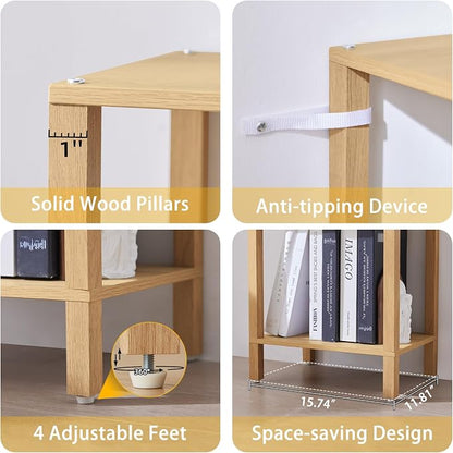 YUFAM 6 Tier Tall Skinny Bookshelf, Narrow Bookcase, Wooden Shelf, Natural | - Image 6