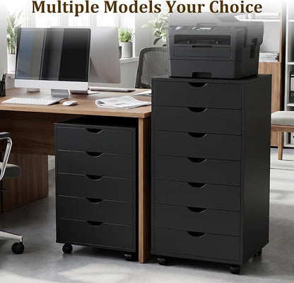 5 Drawer File Cabinet with Wheels, Under Desk Storage Drawers, Office - Image 4