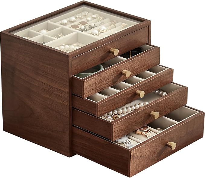Black Walnut Wooden Jewelry Box Women large 5 Layer Drawer Wood Organizer Box - Image 2