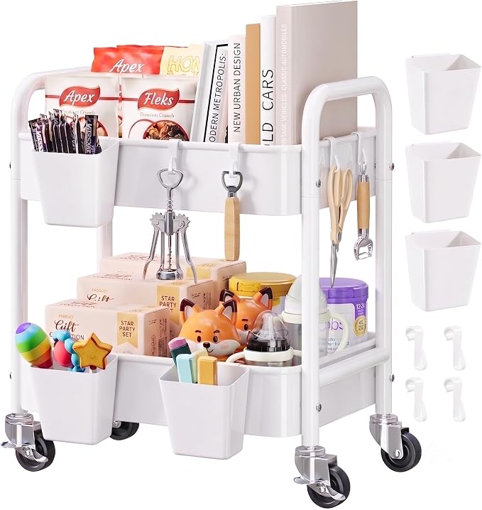 2 Tier Small Rolling Cart Metal by Aofure