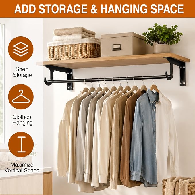 4 Pack 12 Inch Closet Rod Brackets, Heavy Duty Wall Mounted Closet Shelf - Image 3