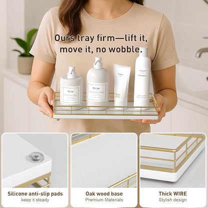 Toilet Paper Basket Organizer – Oak Wood Toilet Tank Tray - Image 5