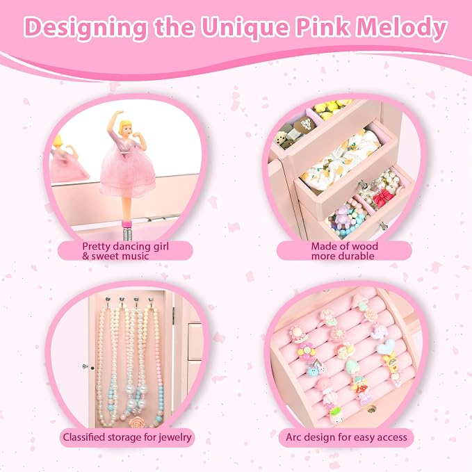Emfogo Musical Jewelry Box for Girls, Large Kid Music Box - Image 4