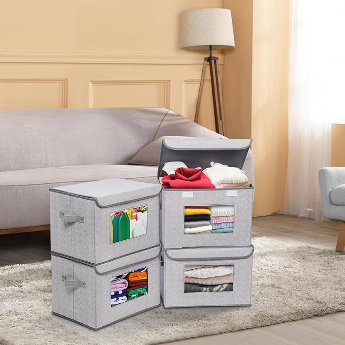Univivi Fabric Foldable Storage Boxes Large Collapsible Stackable Storage Bins - Image 6