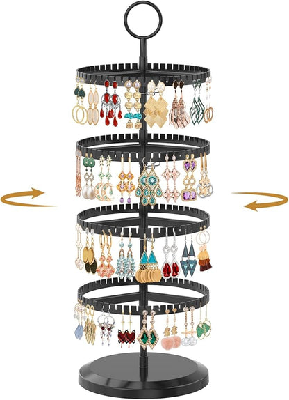 MODOWEY Rotating Earring Holder Organizer Adjustable Display, 4 Tiers Black | by MODOWEY