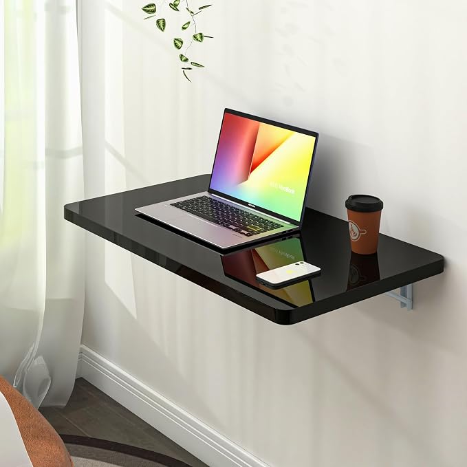 Clikuutory Black Wall Mounted High Gloss Folding Table 23.6" L x 15.7" W by Turnyourhouseintoahome