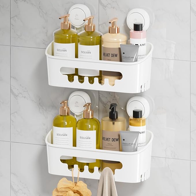 LEVERLOC Shower Caddy Suction Cup 2 Pack, Shower Organizer Removable Bathroom by LEVERLOC