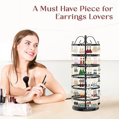 MODOWEY 6 Tier Rotating Earring Holder Organizer Stand, Adjustable Metal - Image 6