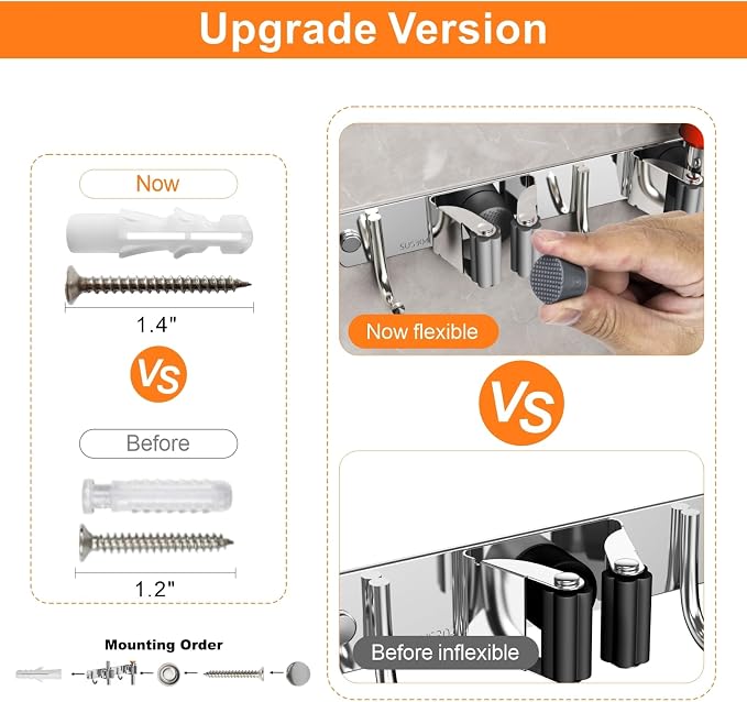 Mop and Broom Holder Wall Mount, Upgraded Broom Organizer Wall Mount, Stainless - Image 7